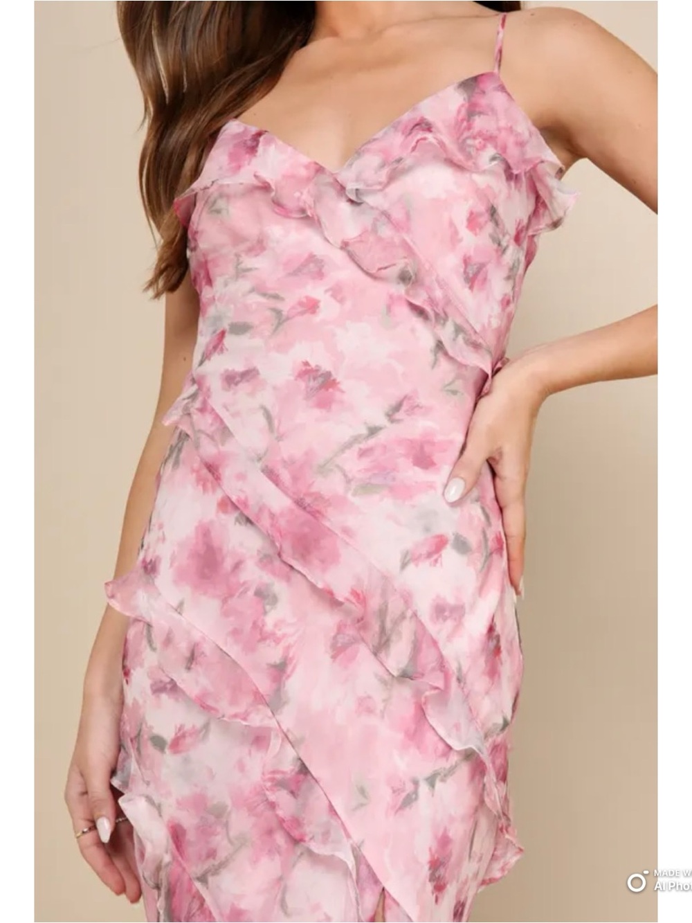 Lulus Large Dreamy Personality Pink Floral Ruffled Sleeveless Midi Dress NWT - Picture 4 of 17